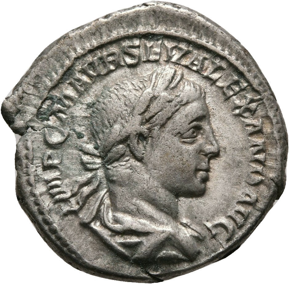 RIC IV Severus Alexander 19 Severus Alexander obverse — Bust of Severus Alexander, laureate, draped, right