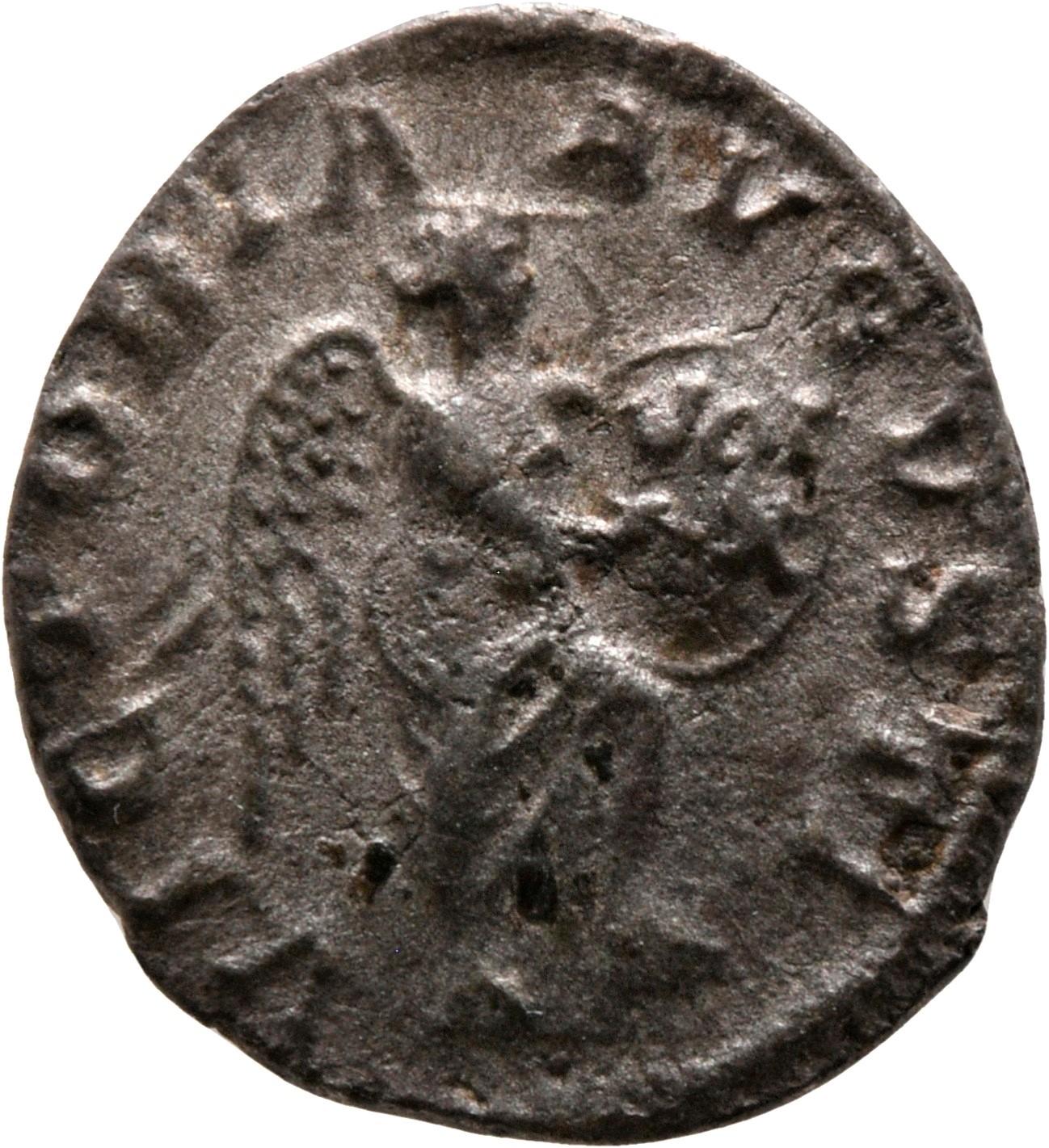 RIC IV Severus Alexander 219a Severus Alexander reverse — Victory, winged, draped, standing right, foot on helmet; writing...