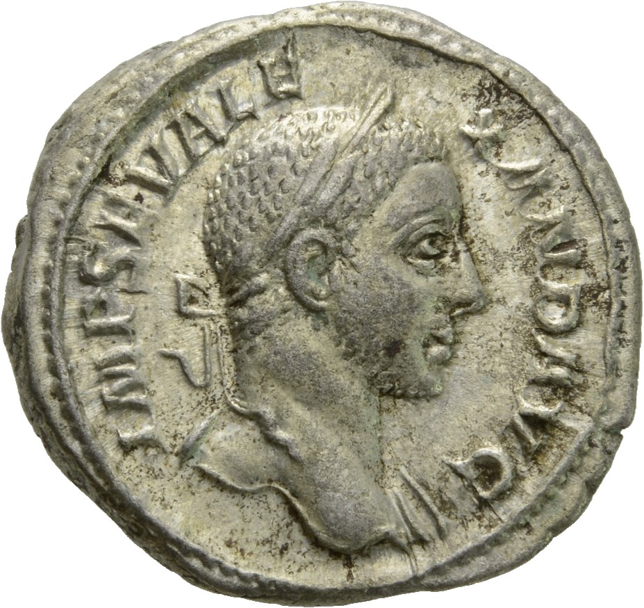 RIC IV Severus Alexander 220b Severus Alexander obverse, Bust of Severus Alexander, laureate, draped over left shoulder, r...