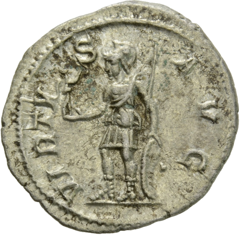RIC IV Severus Alexander 220b Severus Alexander reverse, Virtus, draped, standing left, holding Victory in right hand and ...