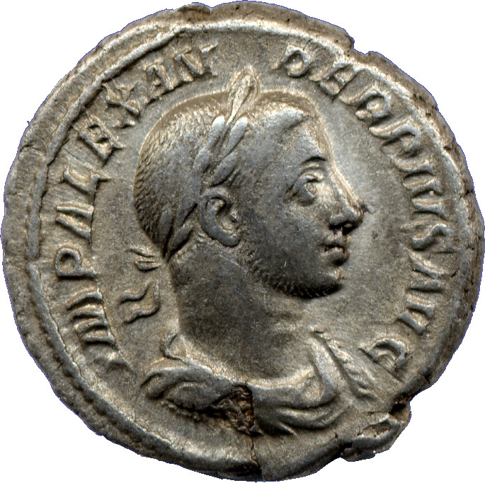 RIC IV Severus Alexander 243 Severus Alexander obverse, Bust of Severus Alexander, laureate, draped, cuirassed, right