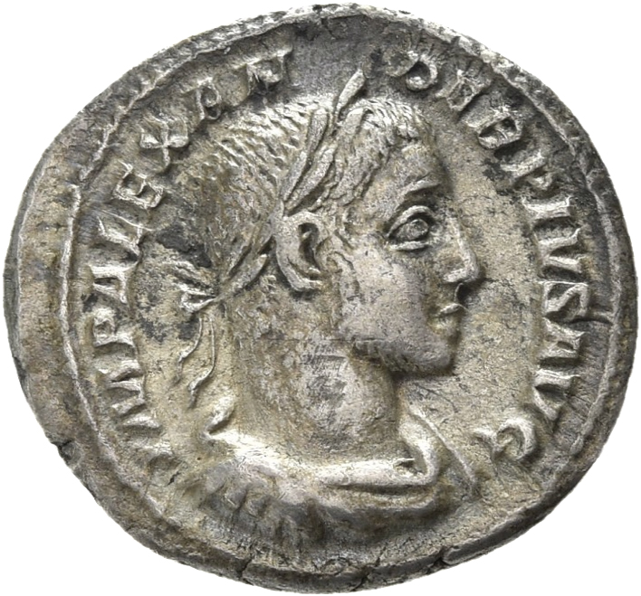 RIC IV Severus Alexander 246d Severus Alexander obverse, Bust of Severus Alexander, laureate, draped, cuirassed, right