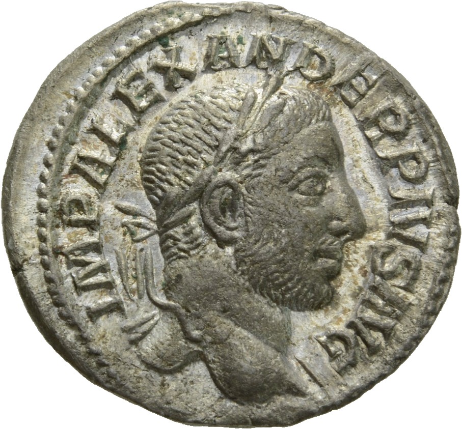 RIC IV Severus Alexander 250b Severus Alexander obverse, Bust of Severus Alexander, laureate, draped over left shoulder, r...
