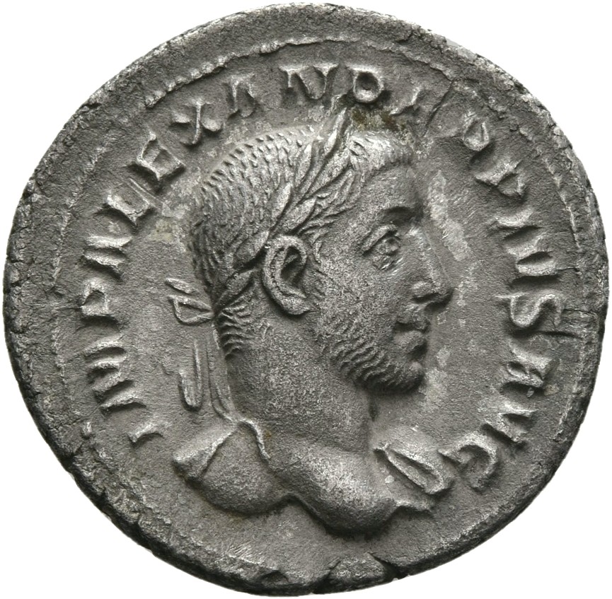 RIC IV Severus Alexander 250b Severus Alexander obverse, Bust of Severus Alexander, laureate, draped over left shoulder, r...