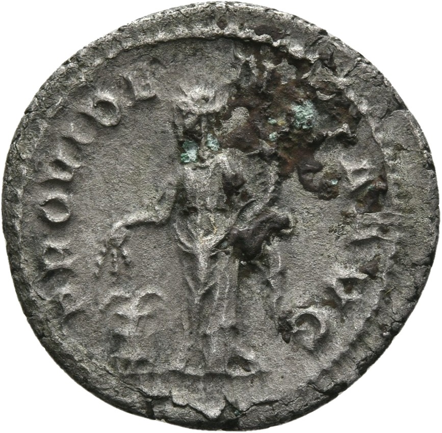 RIC IV Severus Alexander 250b Severus Alexander reverse, Providentia (or Annona), draped, standing left, holding two corn-...
