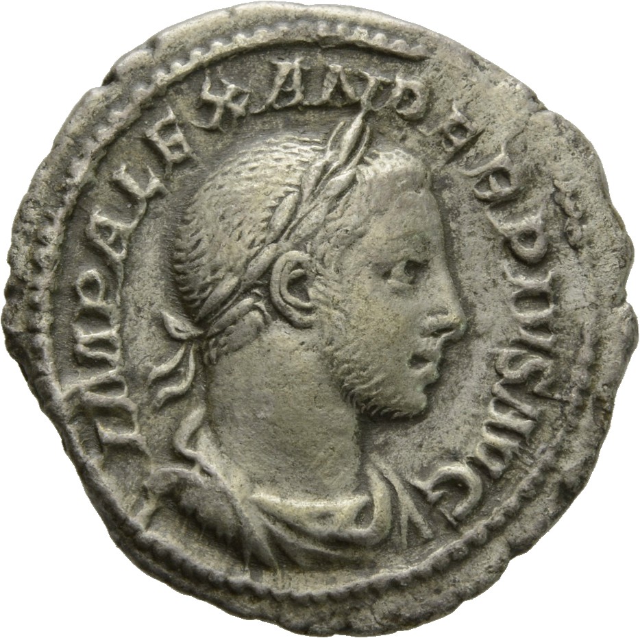 RIC IV Severus Alexander 254d Severus Alexander obverse, Bust of Severus Alexander, laureate, draped, cuirassed, right