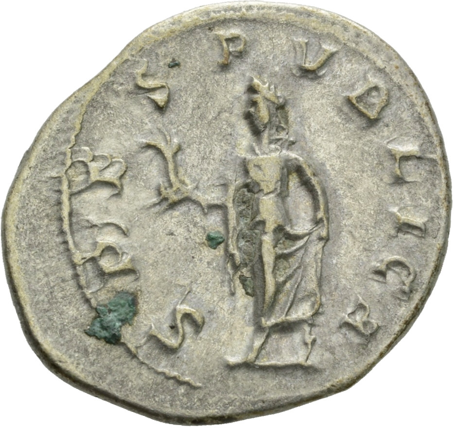 RIC IV Severus Alexander 254d Severus Alexander reverse, Spes, draped, walking left, holding flower in right hand and rais...