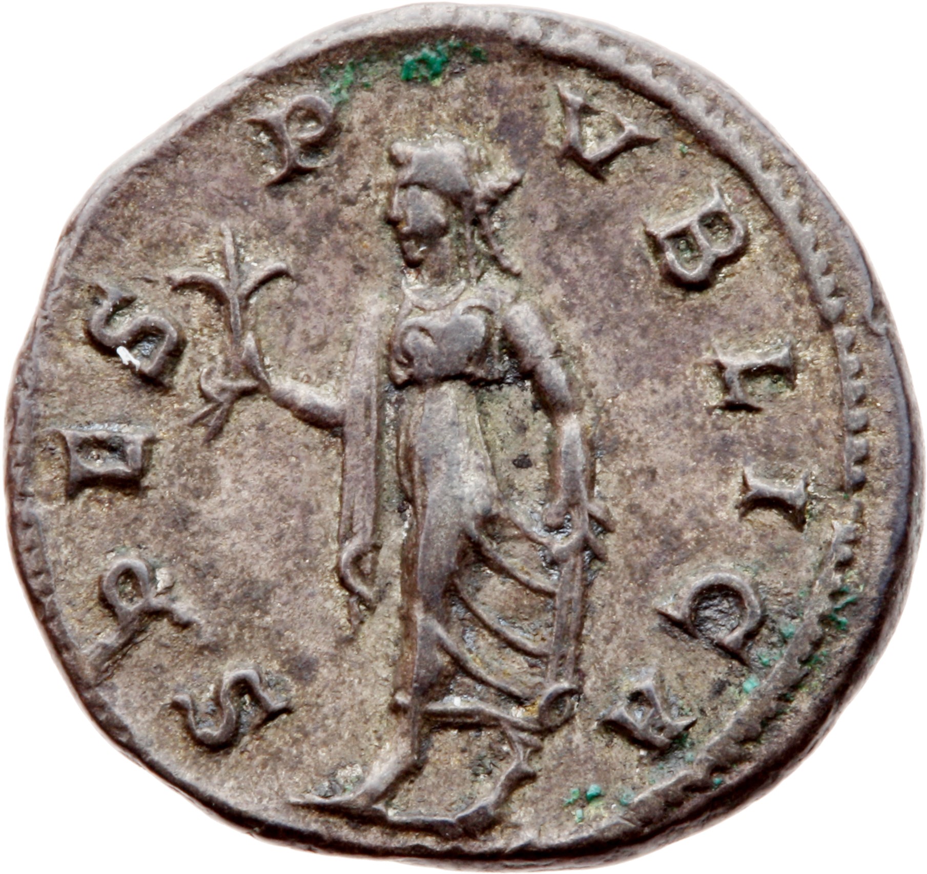RIC IV Severus Alexander 254d Severus Alexander reverse, Spes, draped, walking left, holding flower in right hand and rais...