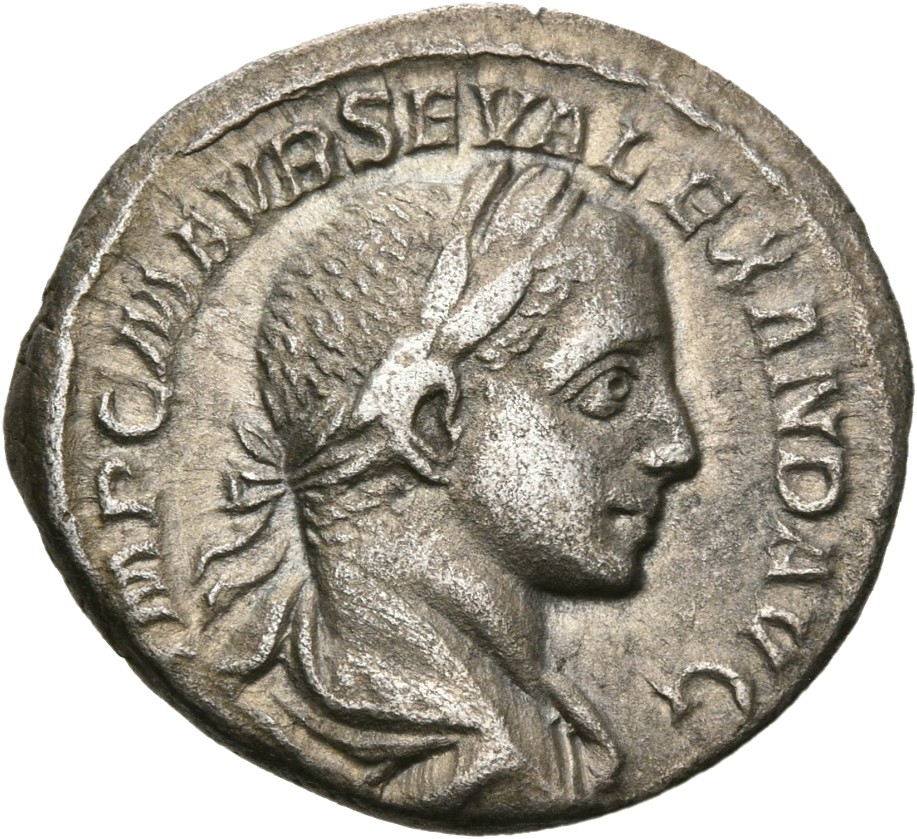 RIC IV Severus Alexander 27 Severus Alexander obverse, Bust of Severus Alexander, laureate, draped, right