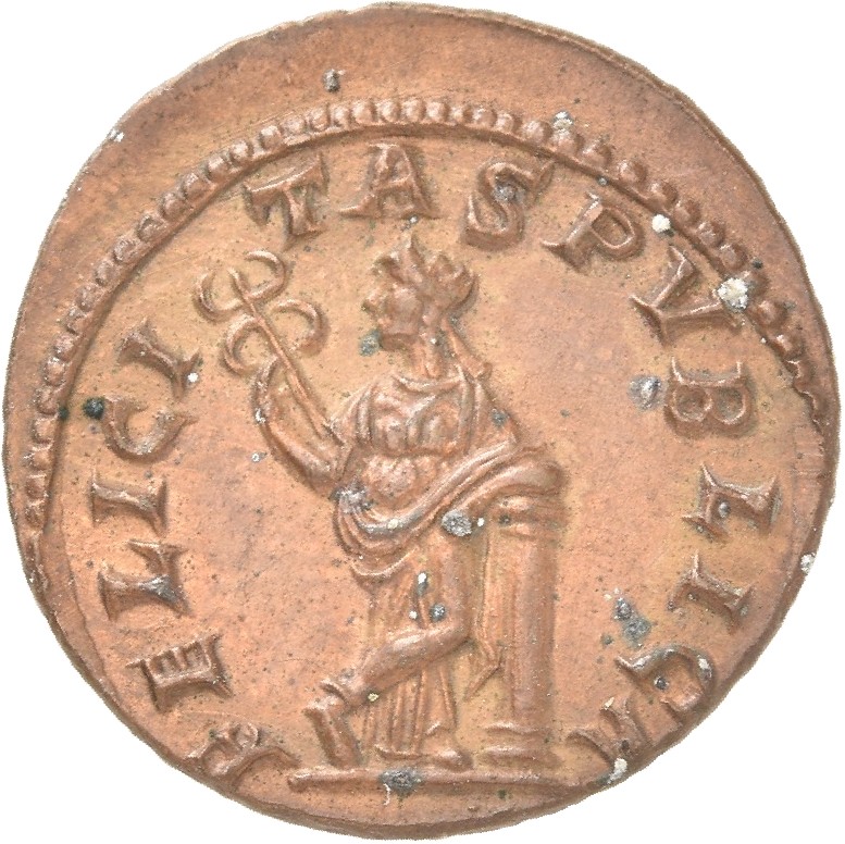 RIC IV Severus Alexander 335 Severus Alexander reverse, Felicitas, draped, standing front, head left, legs crossed, holdin...