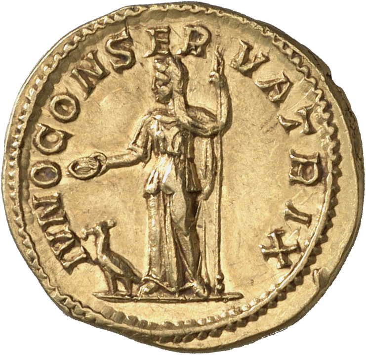 RIC IV Severus Alexander 342 Severus Alexander reverse, Juno, diademed, veiled, draped, standing left, holding patera in r...