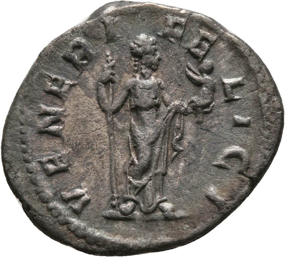 RIC IV Severus Alexander 351 Severus Alexander reverse, Venus, draped, standing right, holding sceptre in right hand and C...