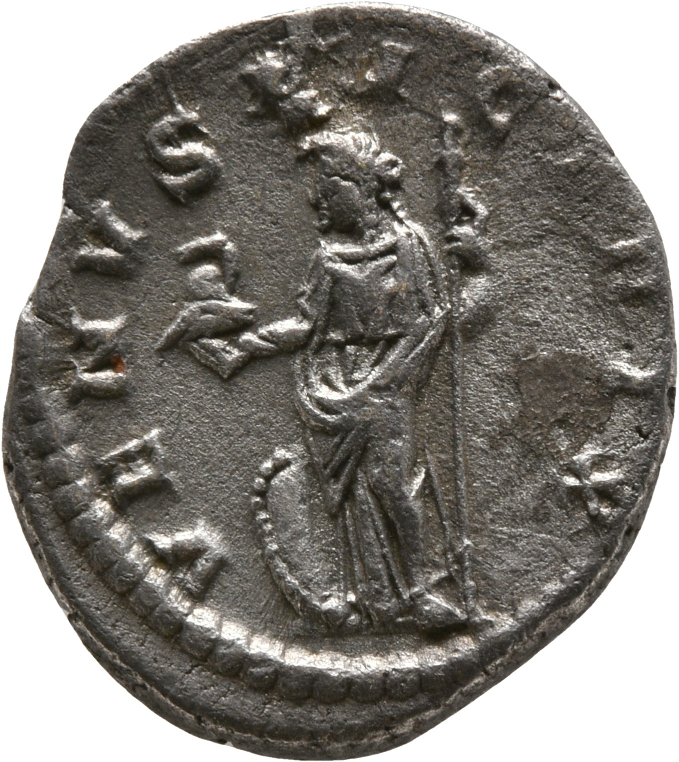 RIC IV Severus Alexander 358 Severus Alexander reverse, Venus, draped, standing left, holding helmet in right hand and sce...