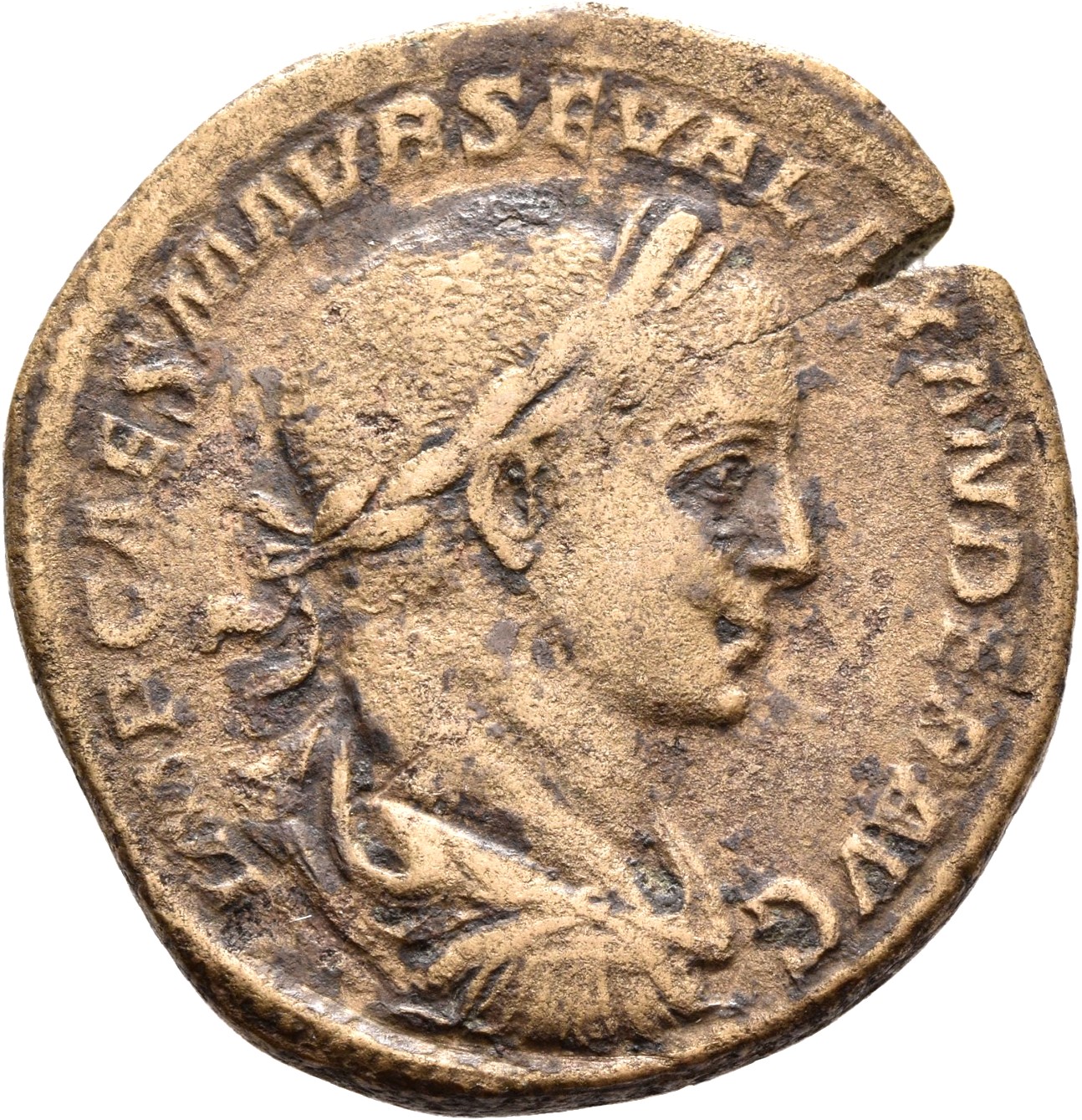 RIC IV Severus Alexander 404d Severus Alexander obverse, Bust of Severus Alexander, laureate, draped, cuirassed, right