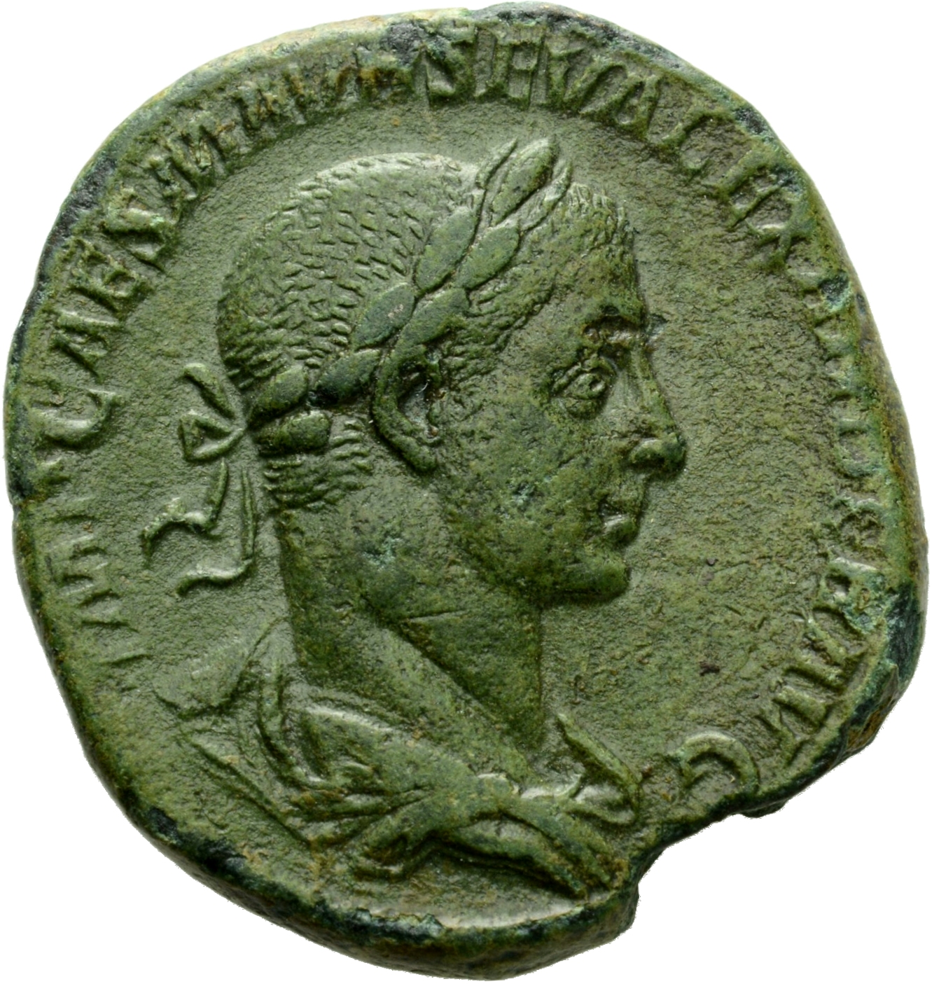 RIC IV Severus Alexander 419c Severus Alexander obverse, Bust of Severus Alexander, laureate, draped, right