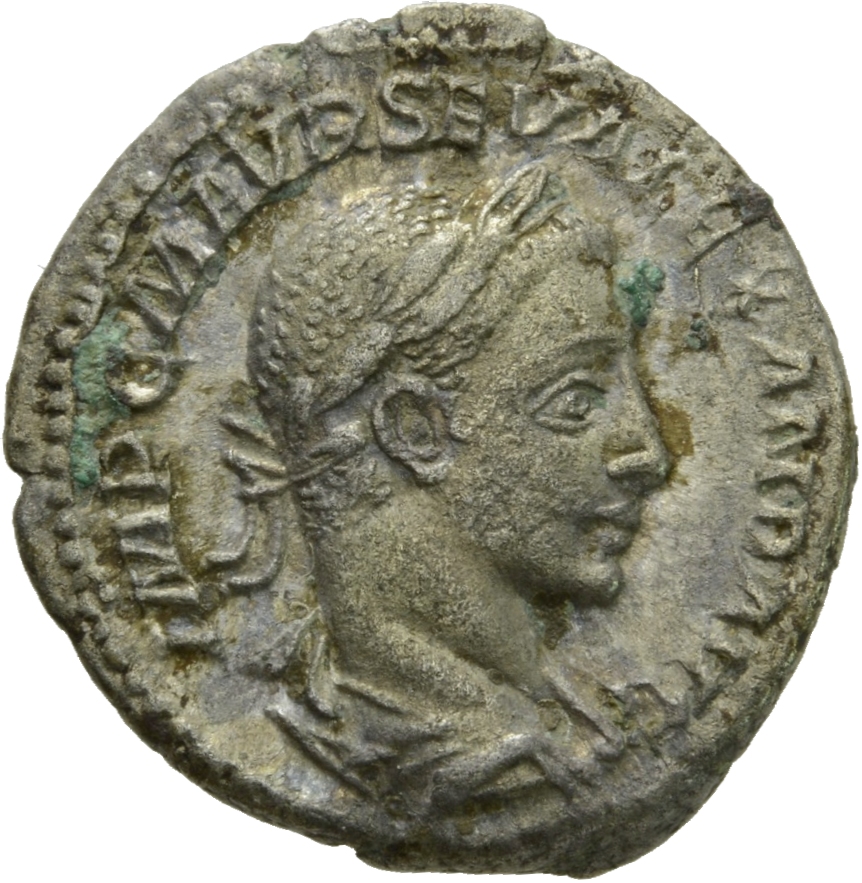 RIC IV Severus Alexander 42 Severus Alexander obverse, Bust of Severus Alexander, laureate, draped, right