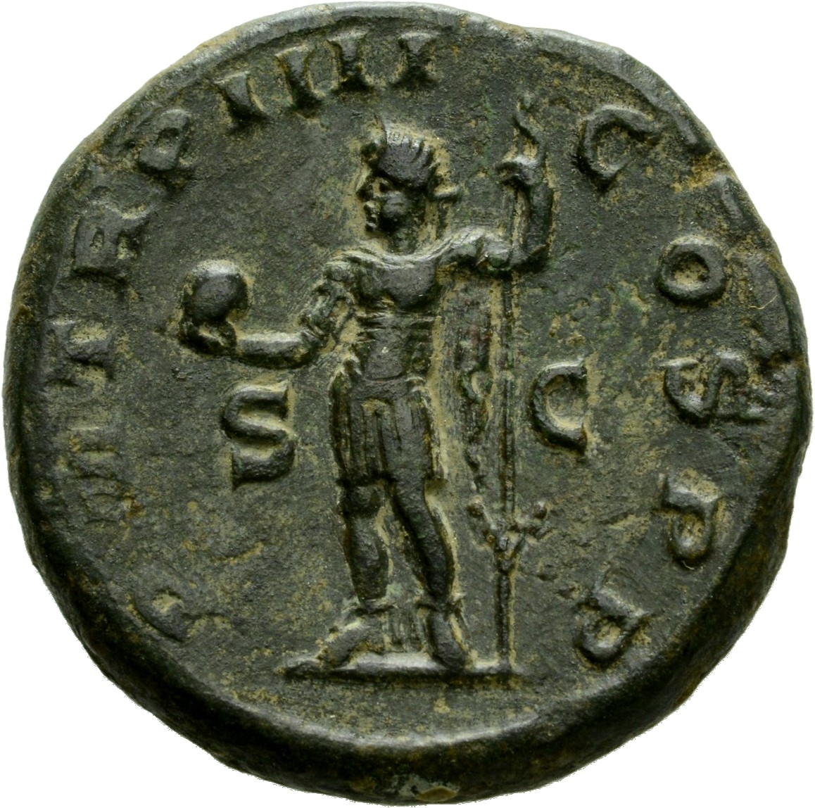 RIC IV Severus Alexander 435 Severus Alexander reverse, Severus Alexander, in military attire, standing left, holding glob...