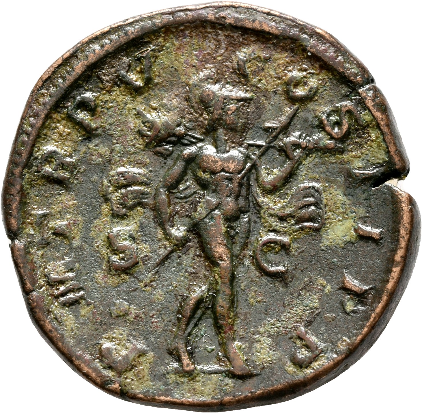 RIC IV Severus Alexander 440d Severus Alexander reverse, Mars, helmeted, walking right, carrying spear in right hand and t...