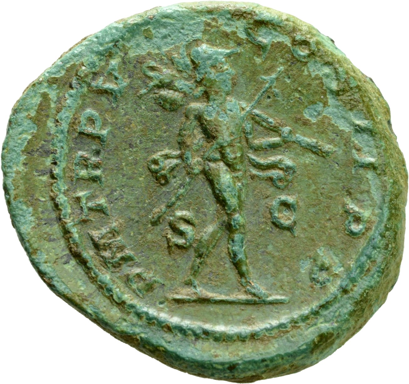 RIC IV Severus Alexander 442 Severus Alexander reverse, Mars, helmeted, walking right, carrying spear in right hand and tr...