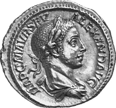 RIC IV Severus Alexander 46 Severus Alexander obverse, Bust of Severus Alexander, laureate, draped, right