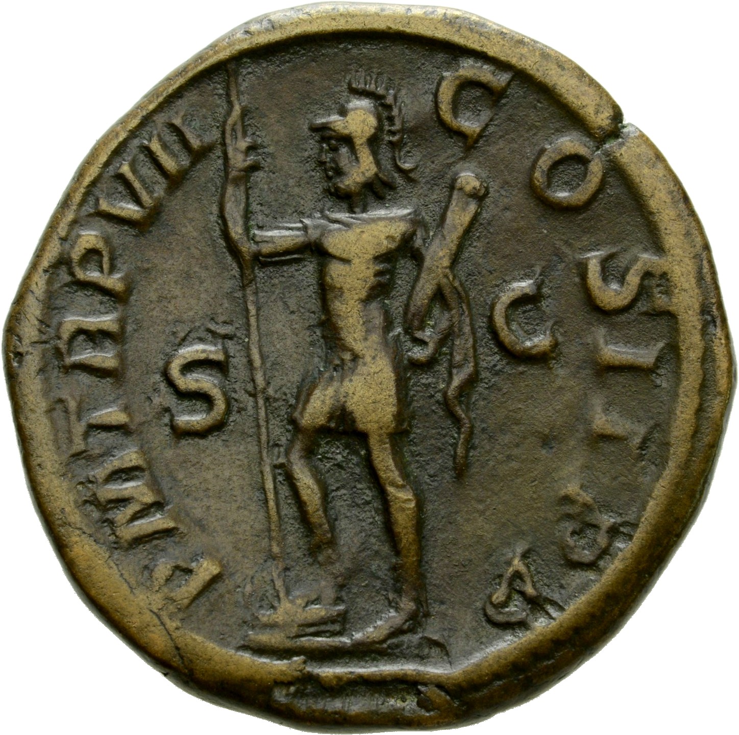 RIC IV Severus Alexander 477 Severus Alexander reverse, Mars (or Virtus), helmeted, in mililtary attire, standing left, fo...