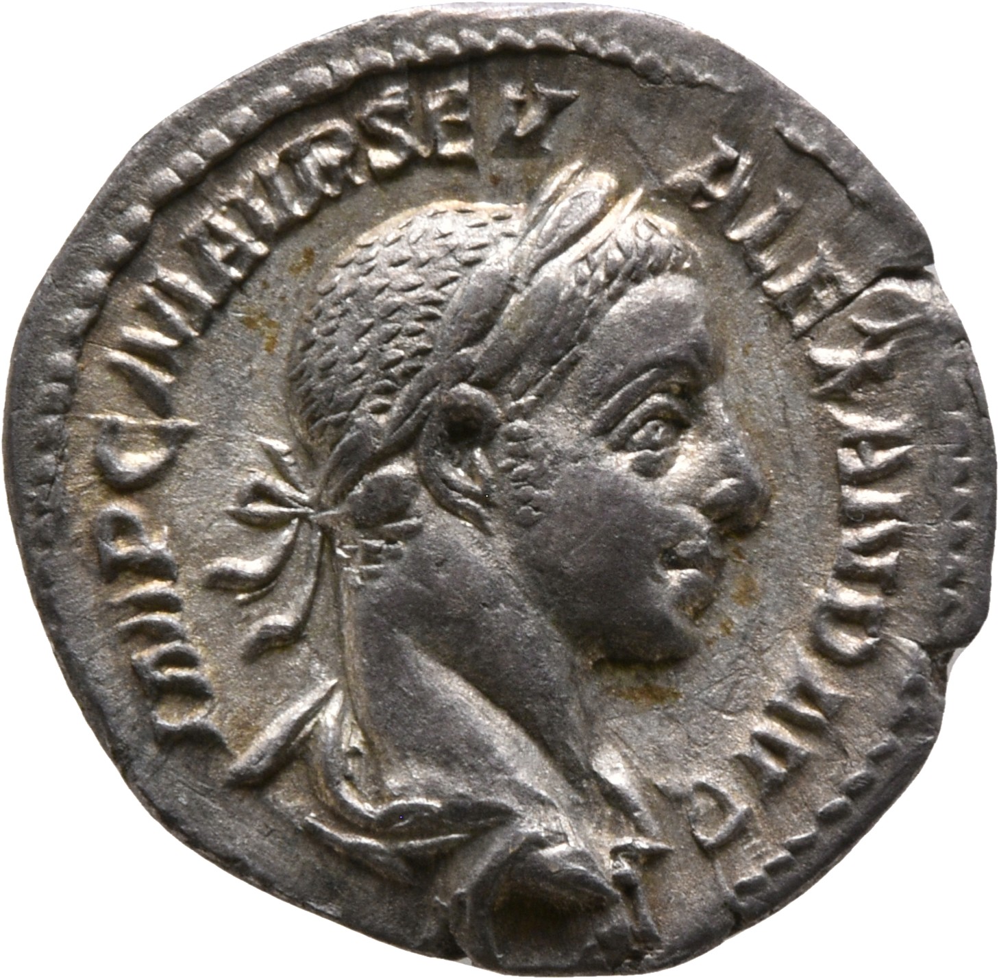 RIC IV Severus Alexander 48 Severus Alexander obverse, Bust of Severus Alexander, laureate, draped, right