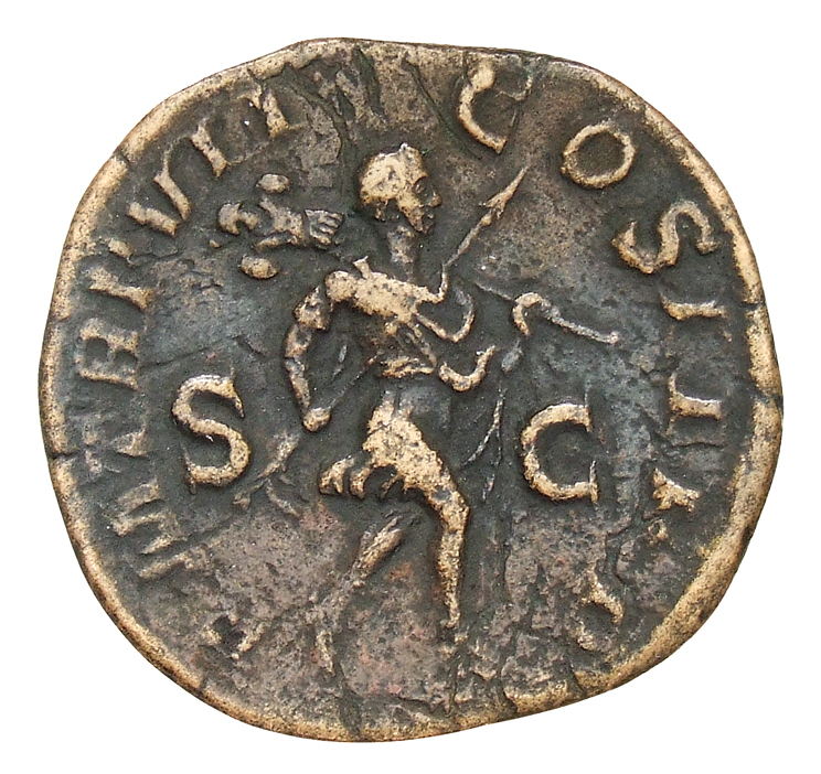 RIC IV Severus Alexander 481 Severus Alexander reverse, Severus Alexander (dressed as Romulus?), bare-headed, walking righ...