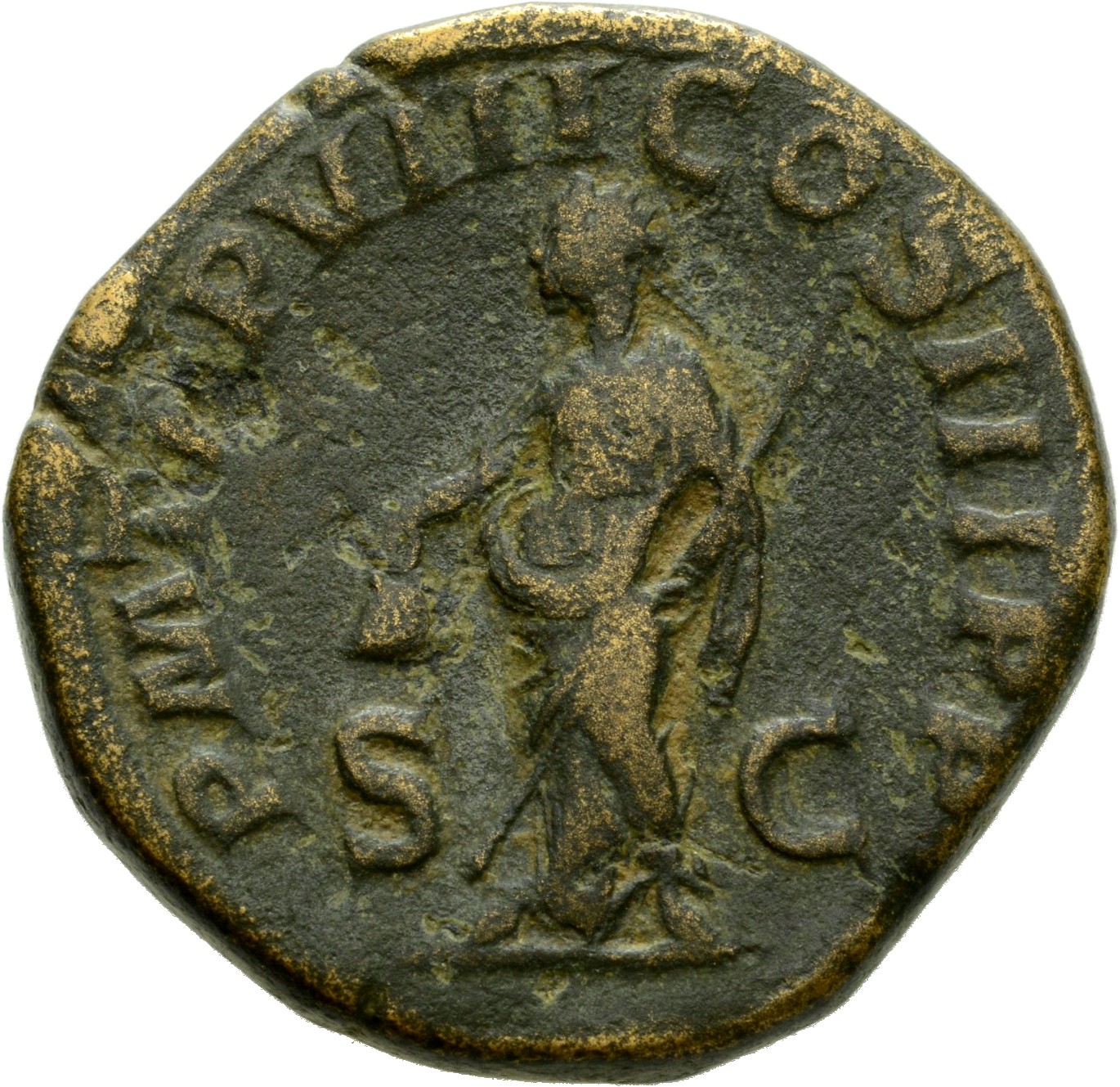 RIC IV Severus Alexander 492b Severus Alexander reverse, Libertas, draped, standing left, holding pileus in right hand and...