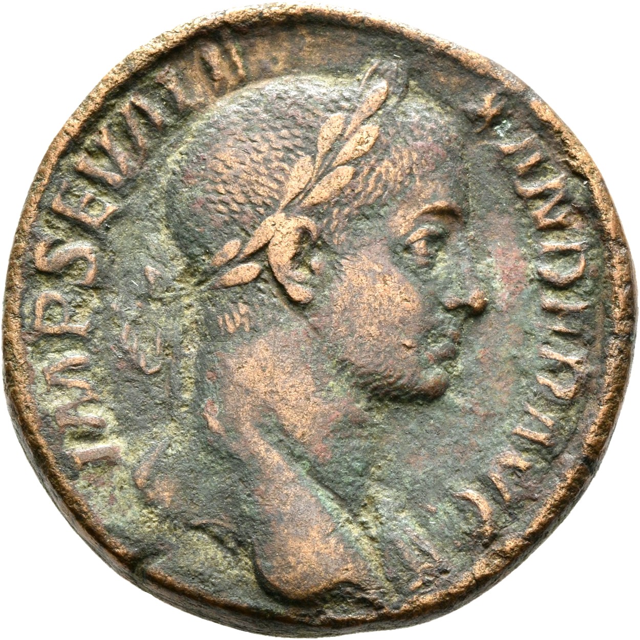 RIC IV Severus Alexander 500 Severus Alexander obverse, Bust of Severus Alexander, laureate, draped over left shoulder, right