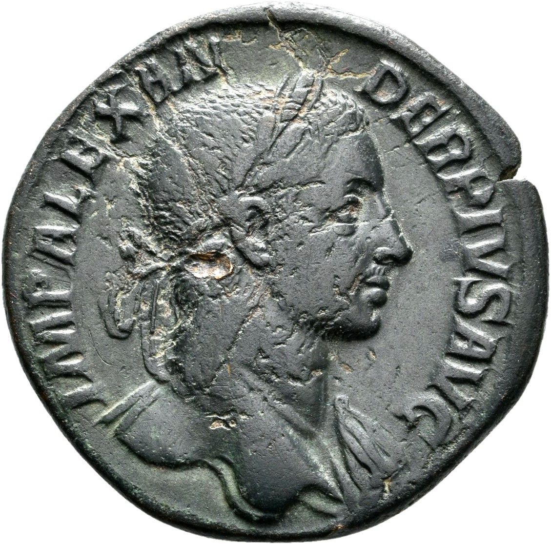 RIC IV Severus Alexander 500 Severus Alexander obverse, Bust of Severus Alexander, laureate, draped over left shoulder, right