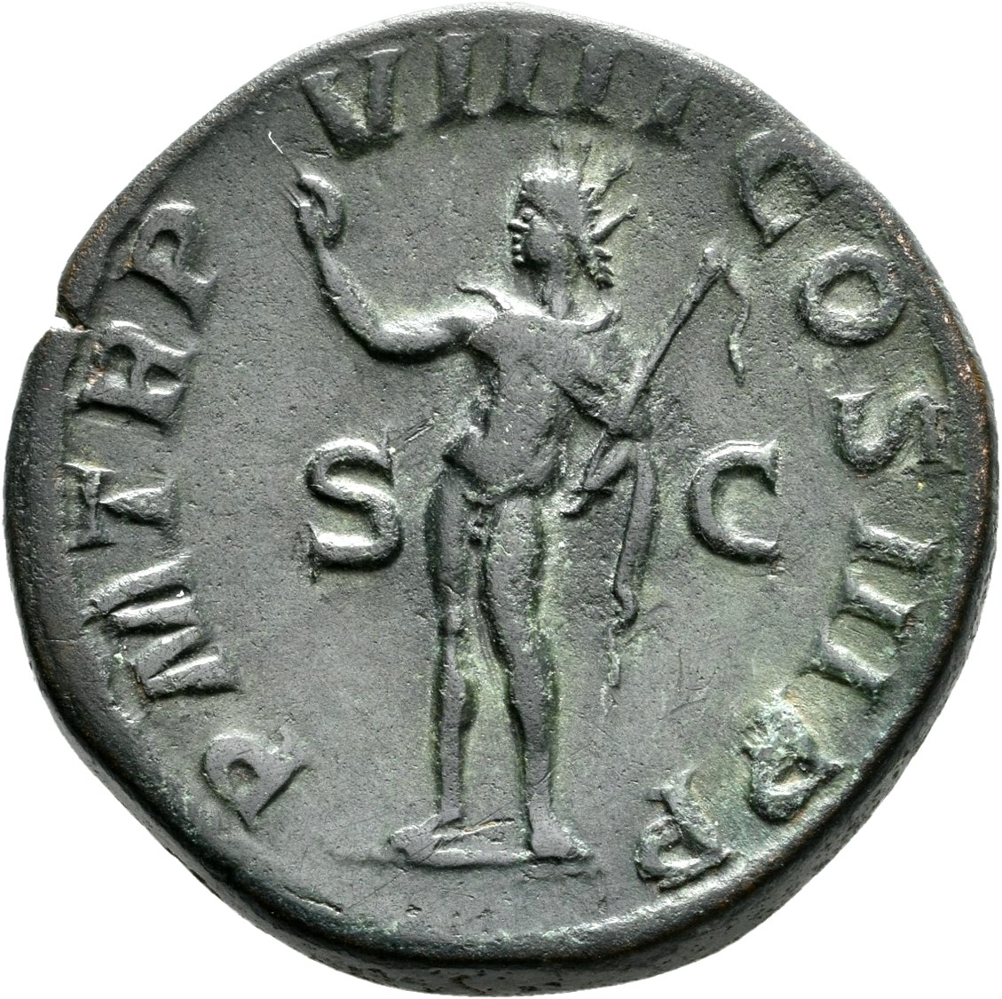 RIC IV Severus Alexander 500 Severus Alexander reverse, Sol, radiate, head left, standing front, raising right hand and ho...