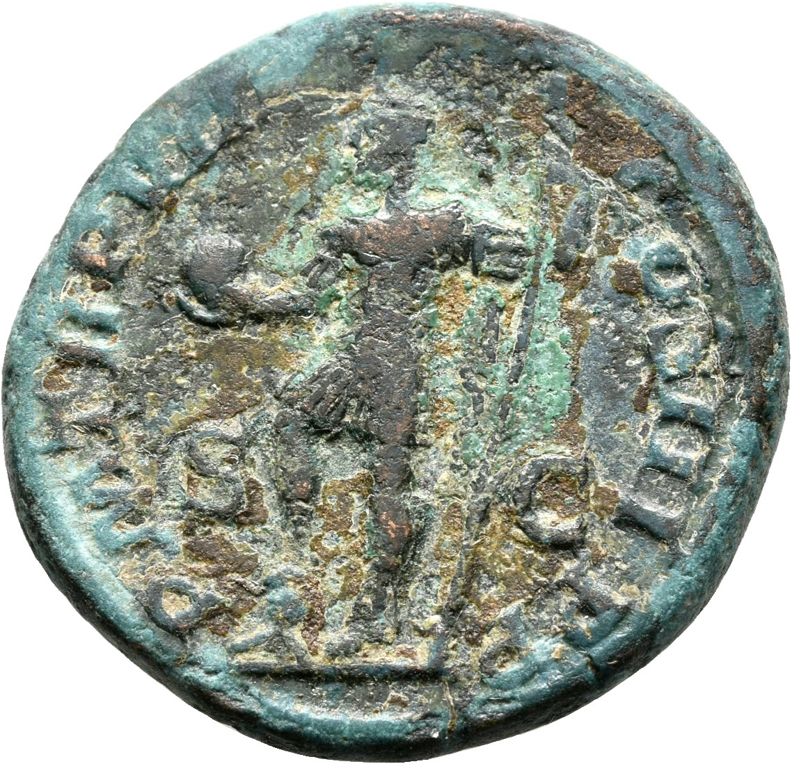 RIC IV Severus Alexander 508b Severus Alexander reverse, Severus Alexander, standing left, in military attire, foot on hel...