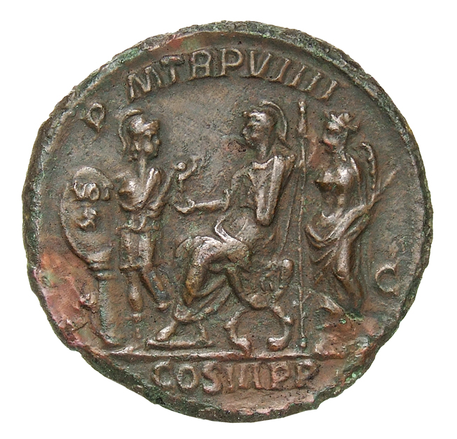 RIC IV Severus Alexander 510 Severus Alexander reverse, Severus Alexander, seated left, holding Victory in right hand and ...