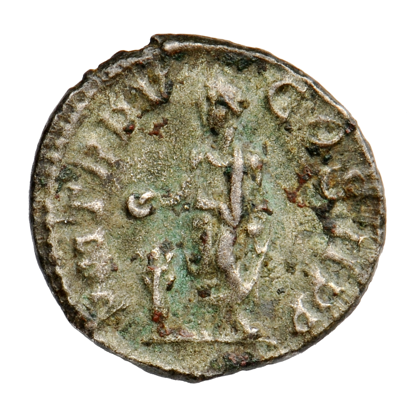 RIC IV Severus Alexander 55 Severus Alexander reverse, Severus Alexander, laureate, togate, standing left, sacrificing out...