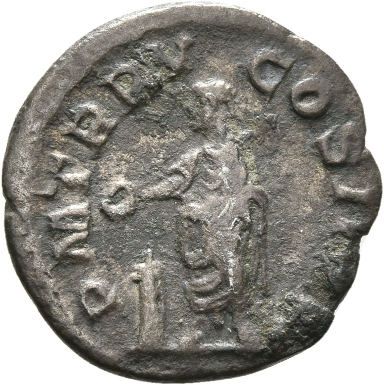 RIC IV Severus Alexander 55 Severus Alexander reverse, Severus Alexander, laureate, togate, standing left, sacrificing out...