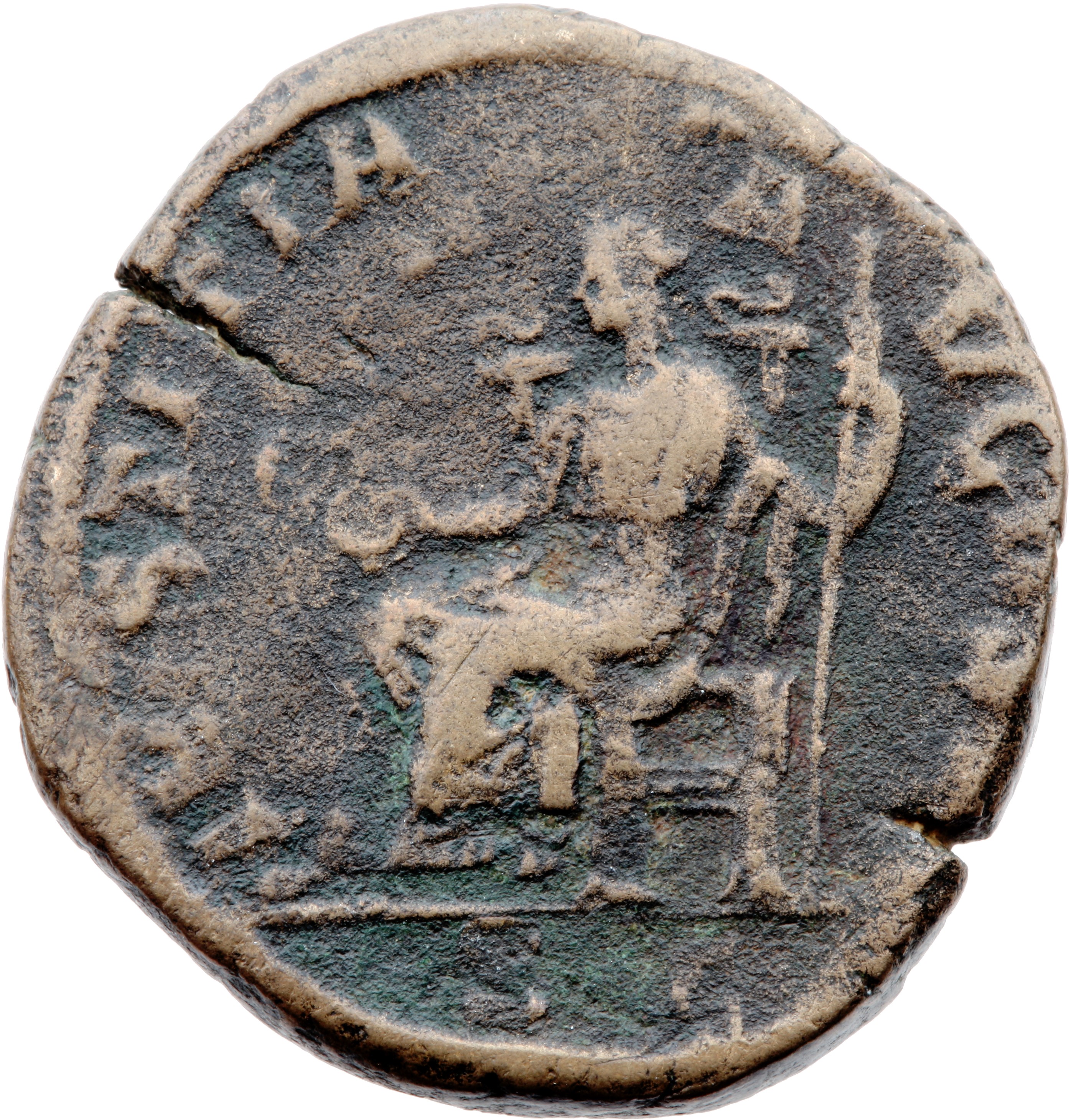 RIC IV Severus Alexander 563b Severus Alexander reverse, Justitia, draped, seated left, holding patera in right hand and s...