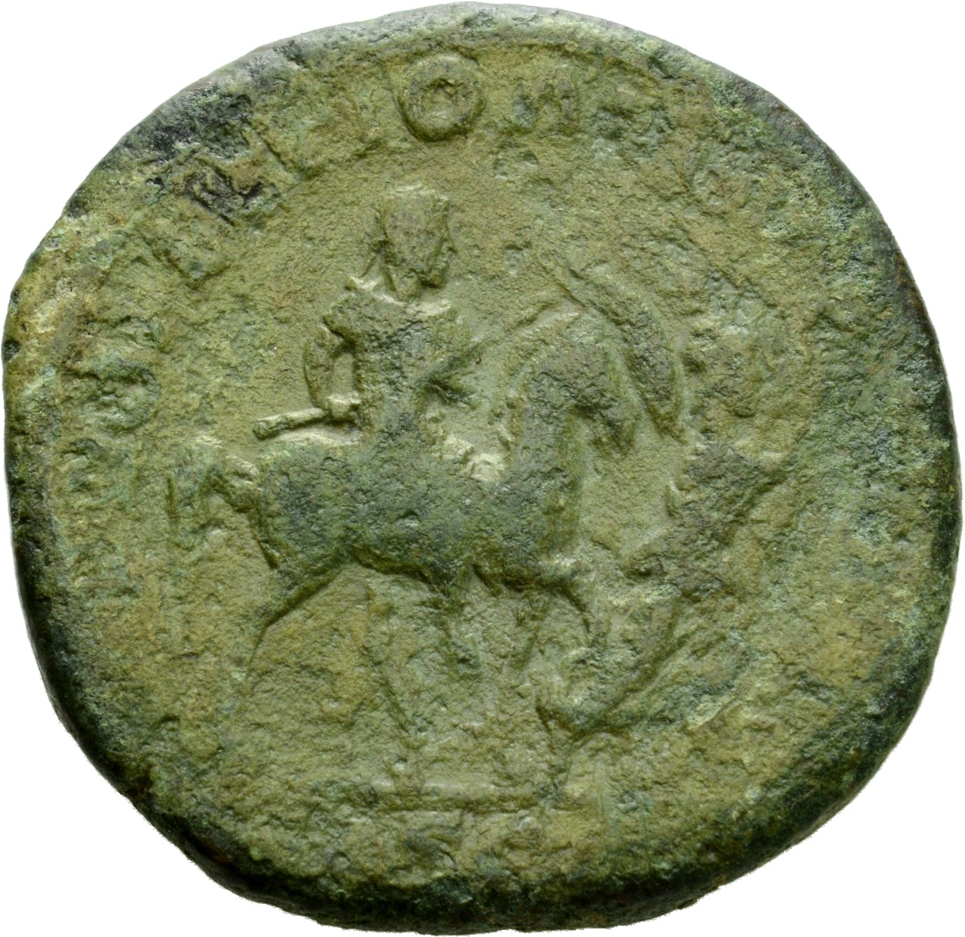 RIC IV Severus Alexander 596b Severus Alexander reverse, Severus Alexander, in military attire, on horseback, right, prece...