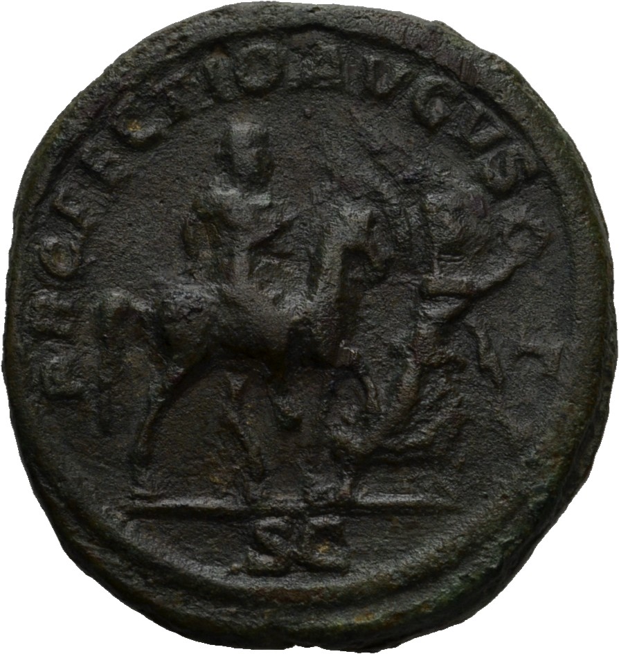 RIC IV Severus Alexander 596b Severus Alexander reverse, Severus Alexander, in military attire, on horseback, right, prece...