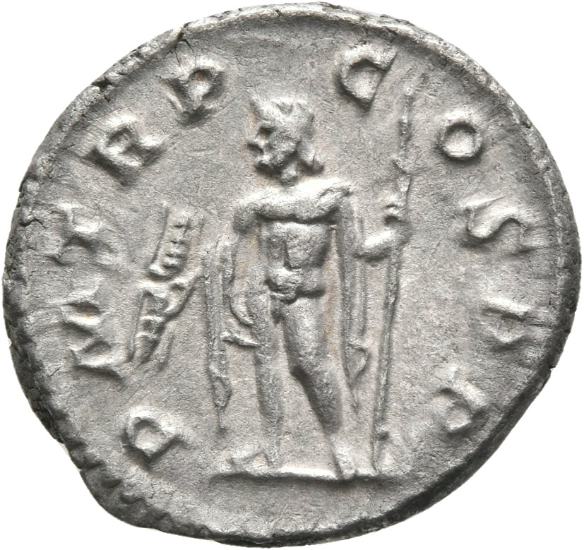 RIC IV Severus Alexander 5c Severus Alexander reverse, Jupiter, cloak behind and over right arm, standing left, holding th...
