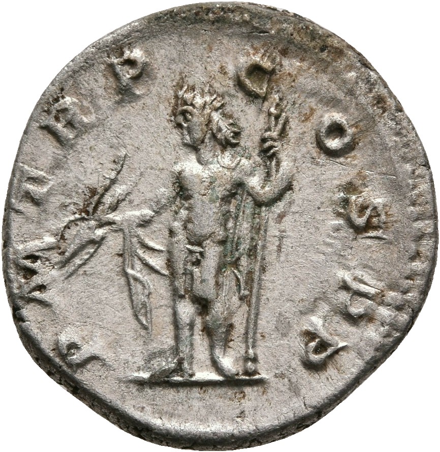 RIC IV Severus Alexander 5d Severus Alexander reverse, Jupiter, cloak behind and over right arm, standing left, holding th...