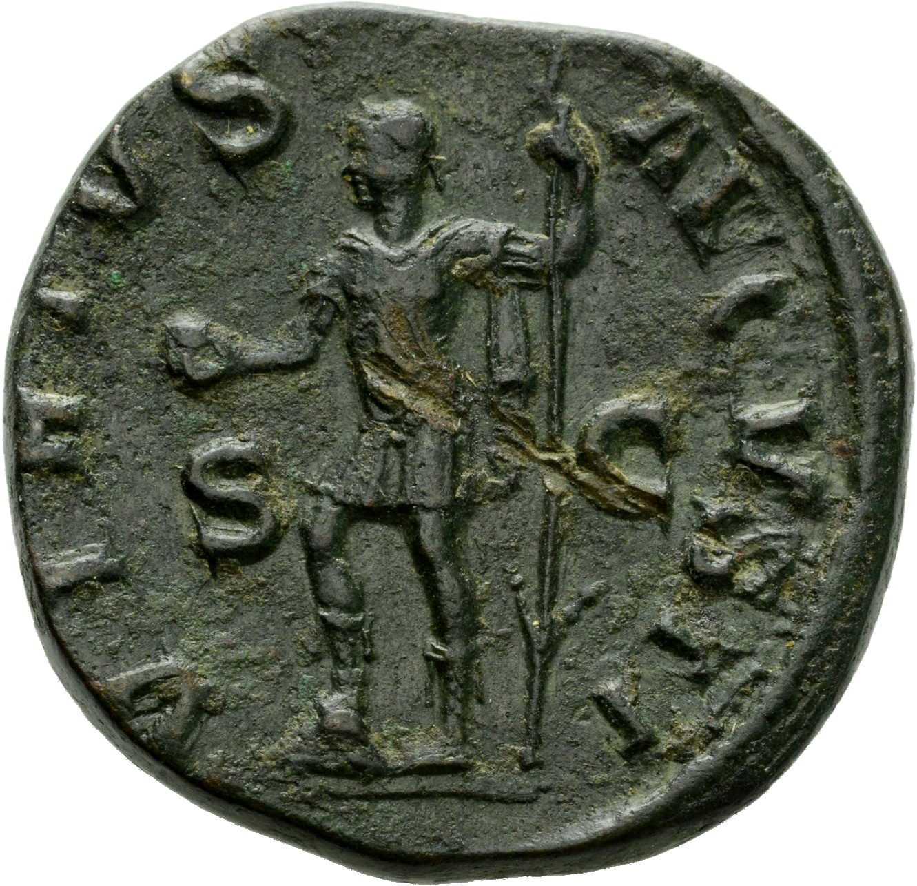 RIC IV Severus Alexander 627 Severus Alexander reverse, Severus Alexander, in military attire, standing left, holding glob...