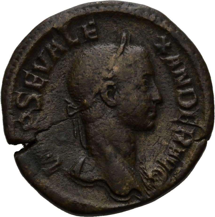RIC IV Severus Alexander 627 Severus Alexander obverse, Bust of Severus Alexander, laureate, draped over left shoulder, right