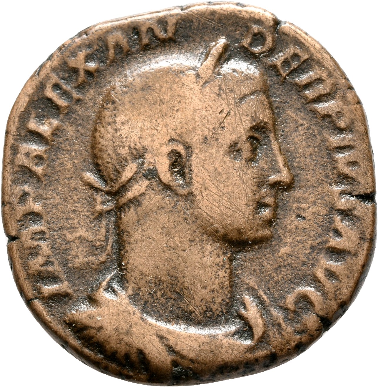 RIC IV Severus Alexander 628 Severus Alexander obverse, Bust of Severus Alexander, laureate, draped, cuirassed, right