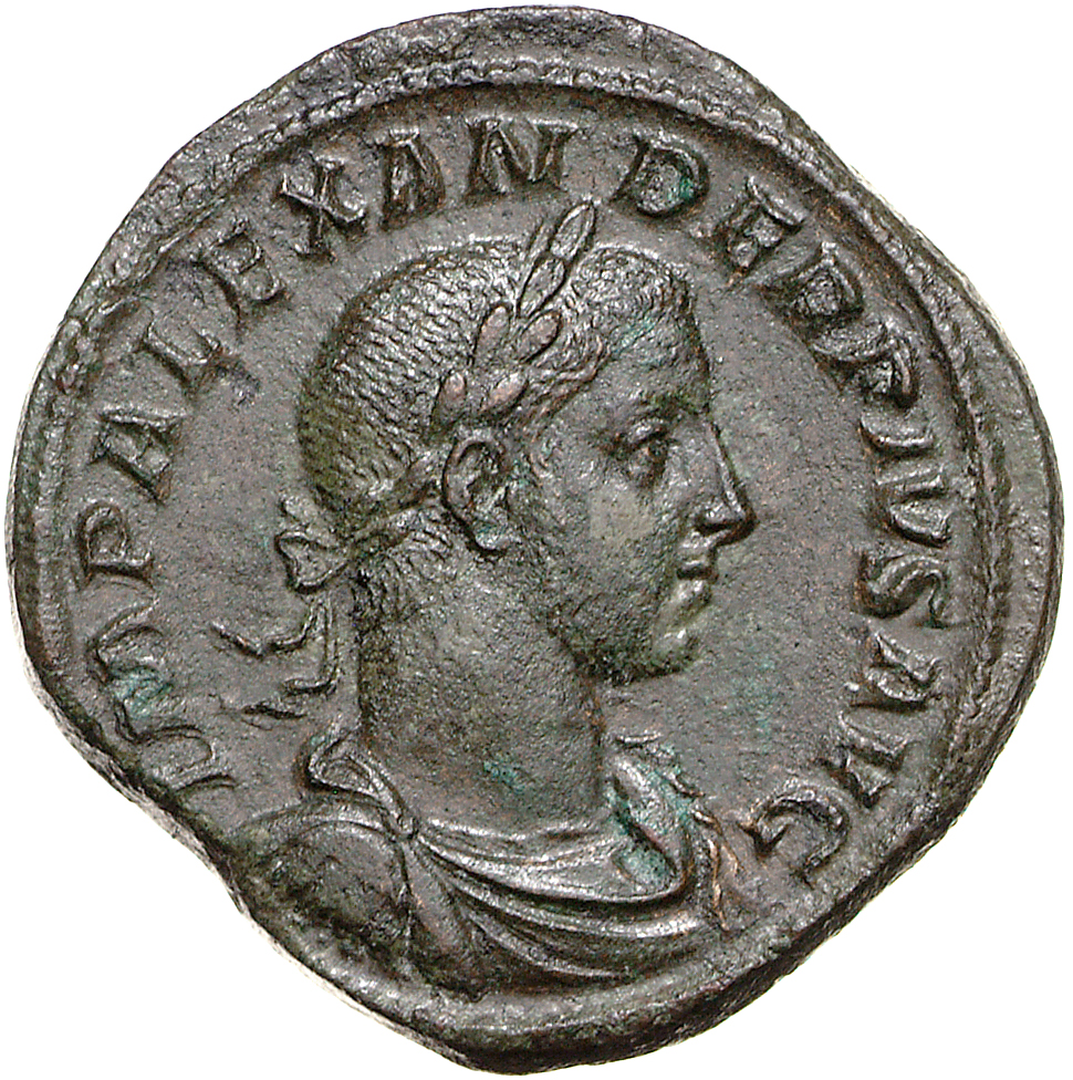 RIC IV Severus Alexander 634 Severus Alexander obverse, Bust of Severus Alexander, laureate, draped, cuirassed, right