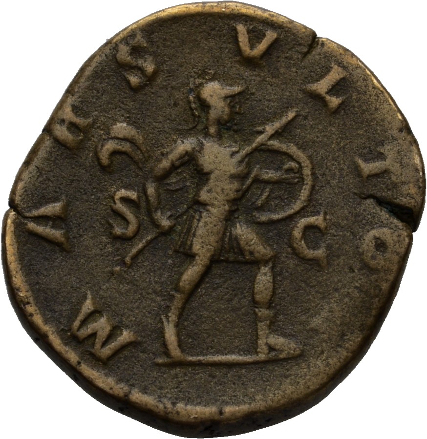 RIC IV Severus Alexander 635c Severus Alexander reverse, Mars, helmeted, walking right, carrying spear in right hand and s...