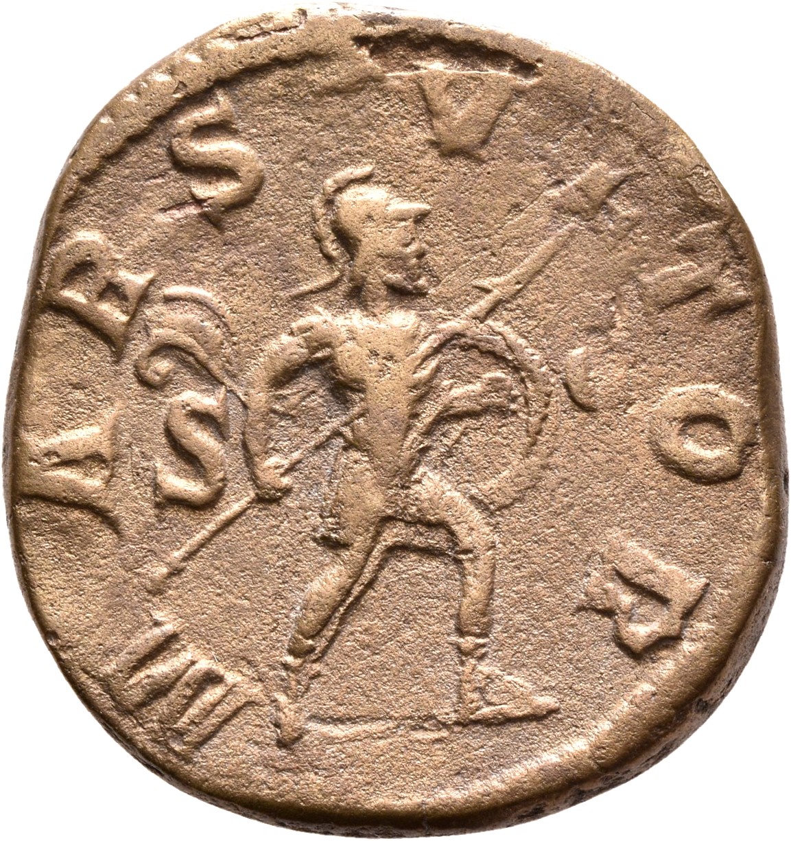 RIC IV Severus Alexander 635d Severus Alexander reverse, Mars, helmeted, walking right, carrying spear in right hand and s...