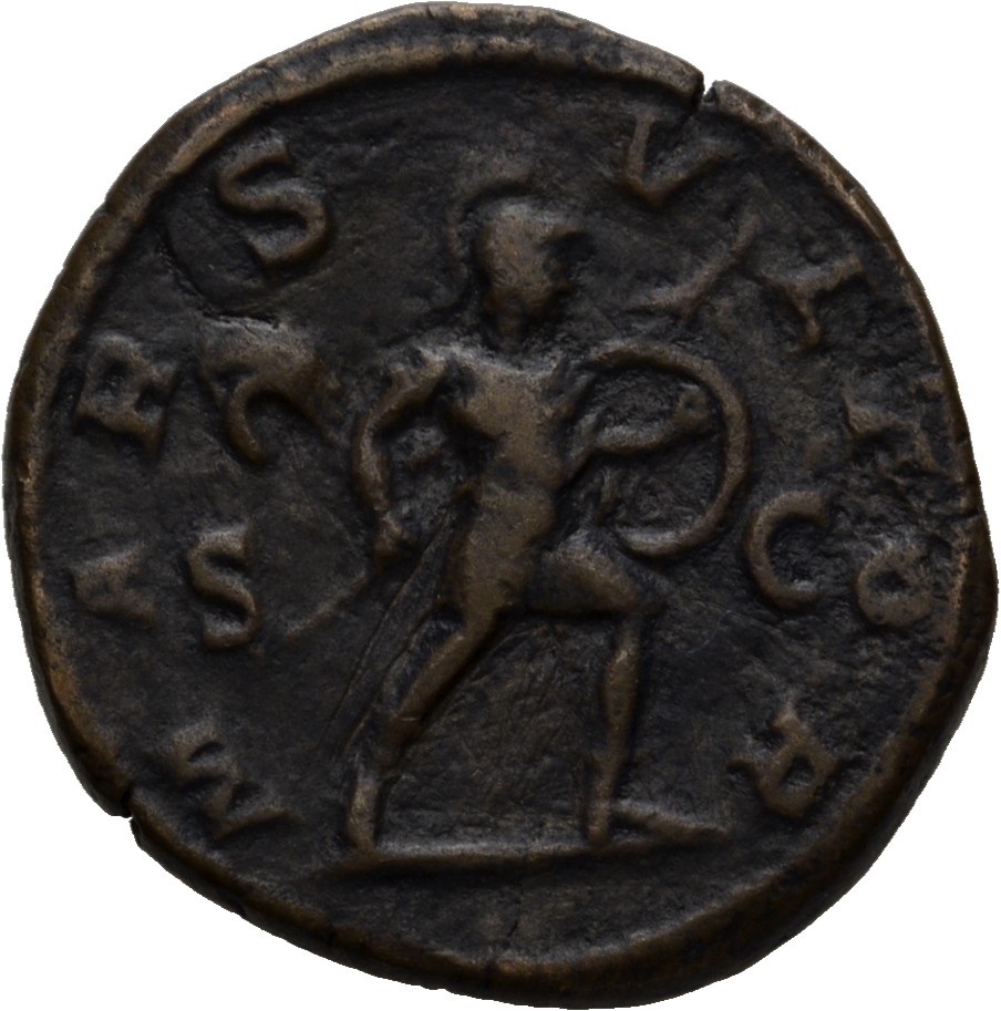 RIC IV Severus Alexander 635d Severus Alexander reverse, Mars, helmeted, walking right, carrying spear in right hand and s...