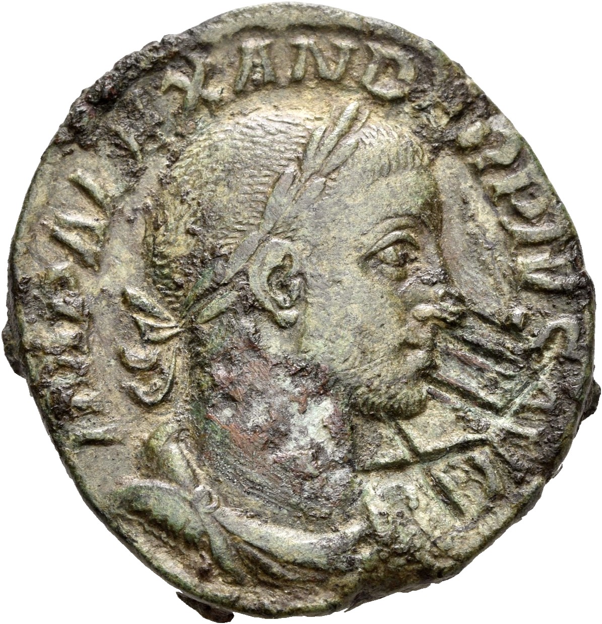 RIC IV Severus Alexander 637d Severus Alexander obverse, Bust of Severus Alexander, laureate, draped, cuirassed, right
