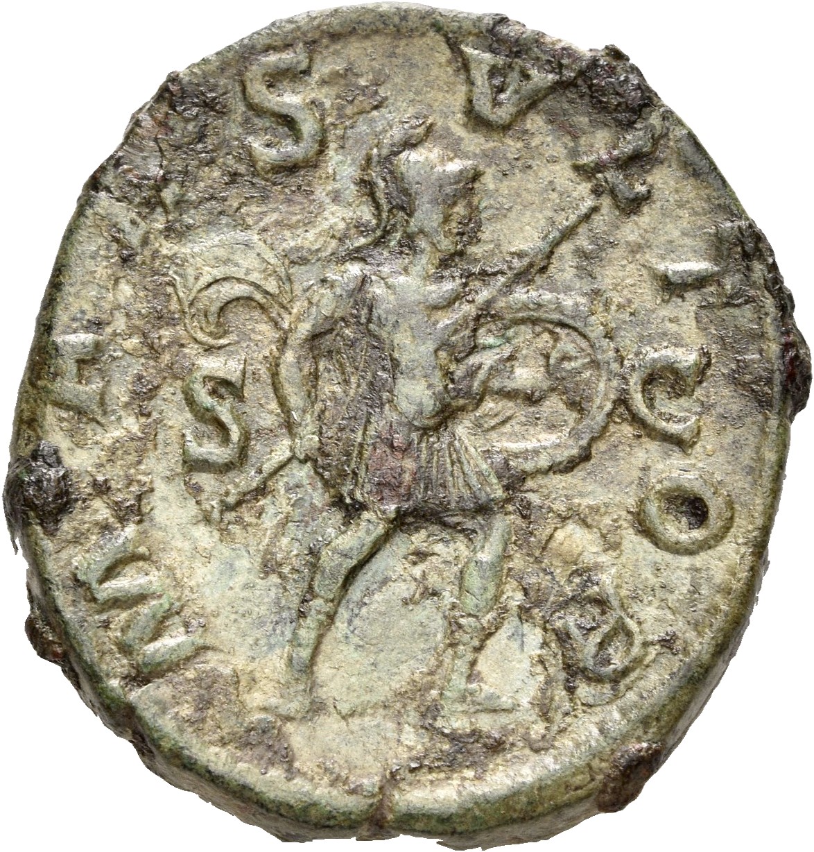 RIC IV Severus Alexander 637d Severus Alexander reverse, Mars, helmeted, walking right, carrying spear in right hand and s...