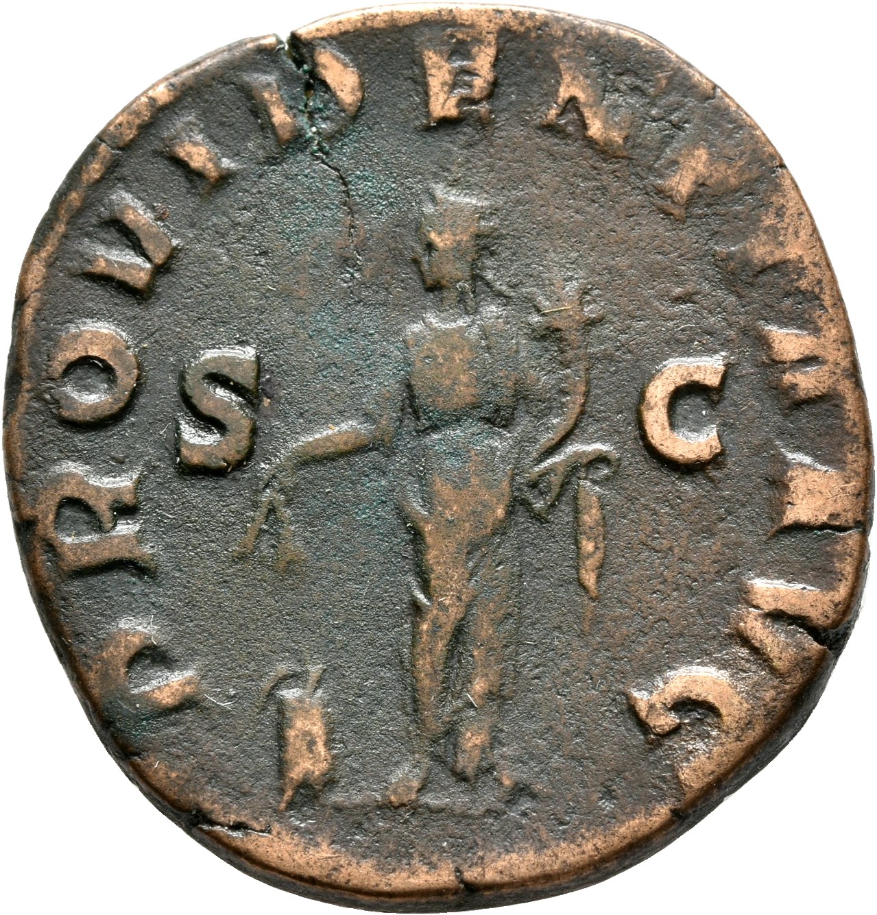 RIC IV Severus Alexander 642b Severus Alexander reverse, Providentia, draped, standing front, head left, holding two corn-...